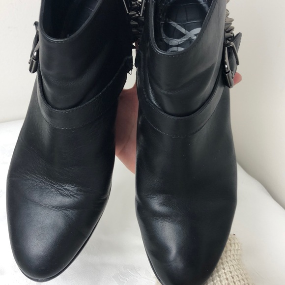 Sam Edelman Black Genuine Leather Studded Crystal Ankle Boots Size 7.5 - Picture 3 of 8